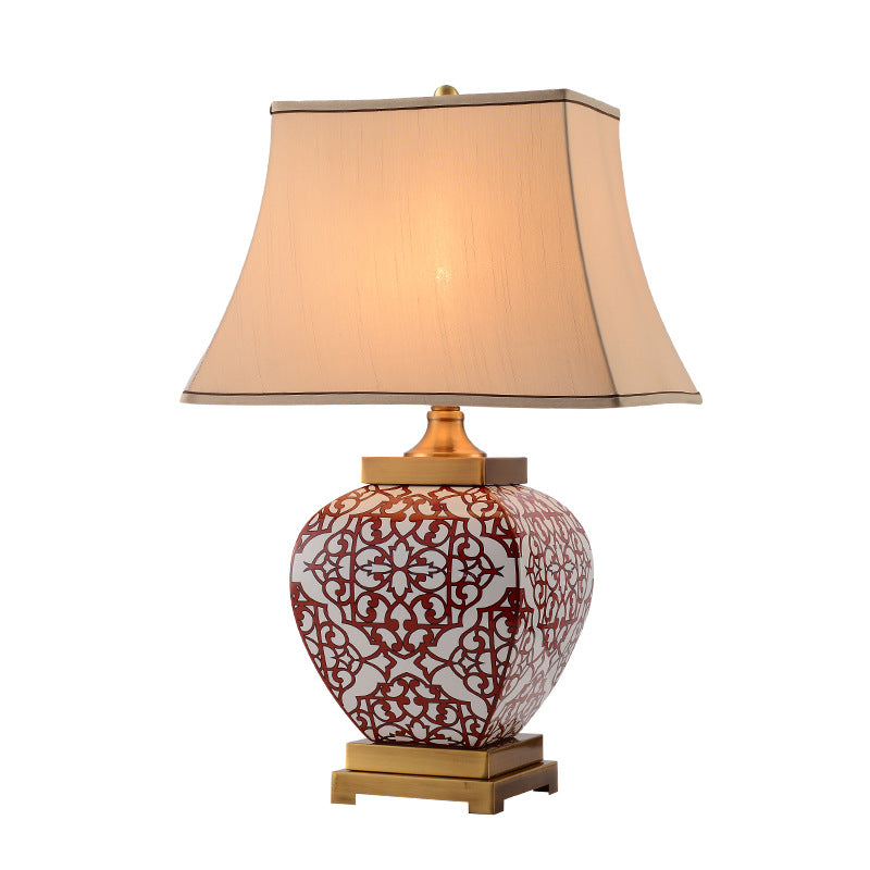 Red Auspicious Ceramic Fabric Table Lamp