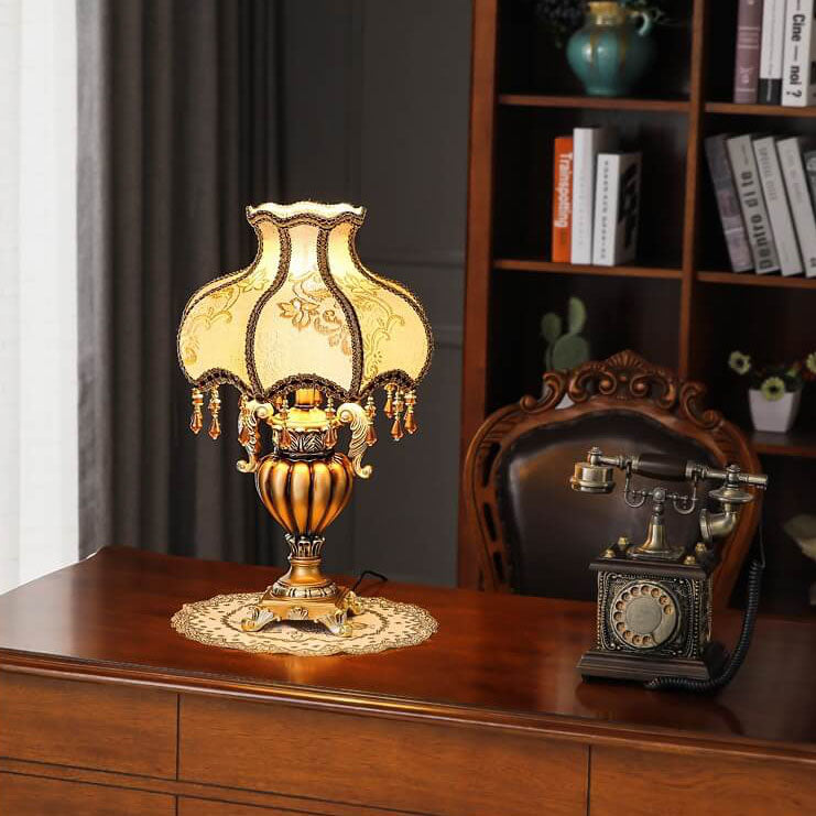 Fabric Beaded Curtain Resin Table Lamp