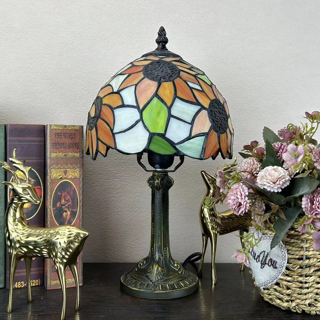Alloy Glass Dome Flower Table Lamp