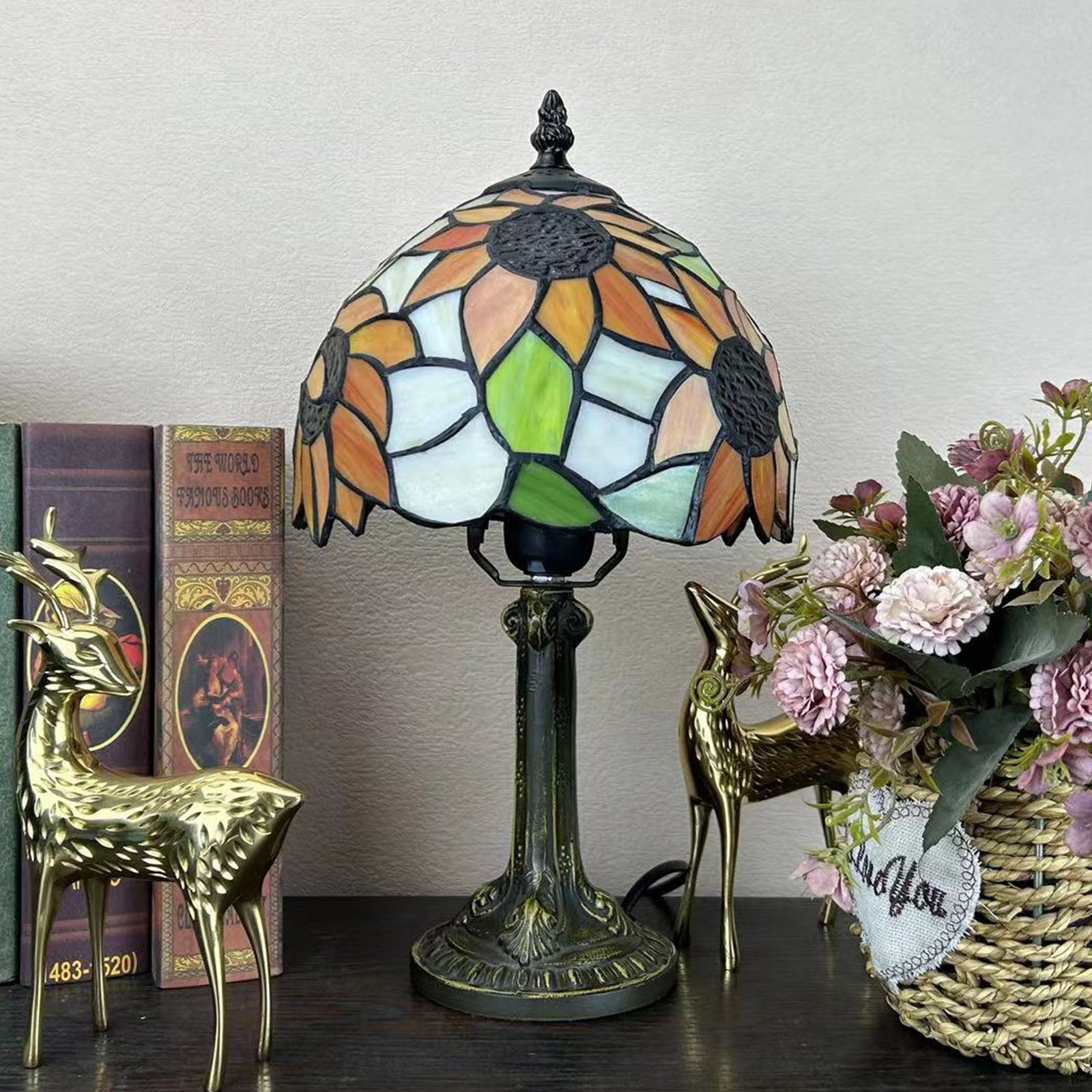 Alloy Glass Dome Flower Table Lamp