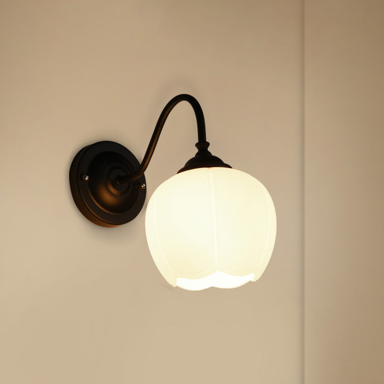 Floral Iron Glass Bedroom Wall Lamp
