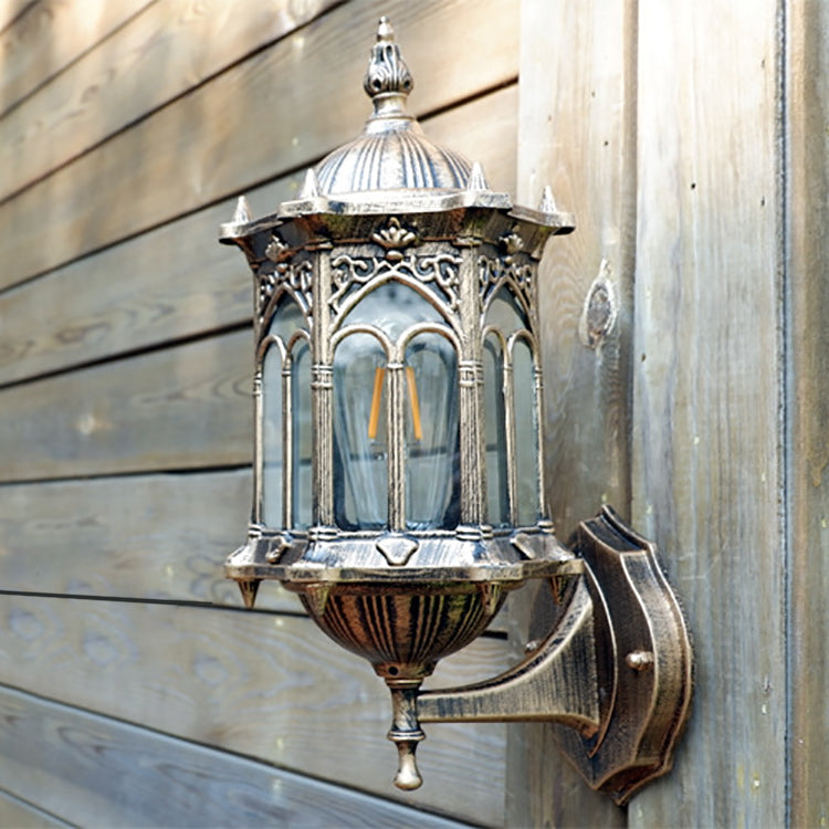Hexagonal Aluminum Watermarked Glass Outdoor Light