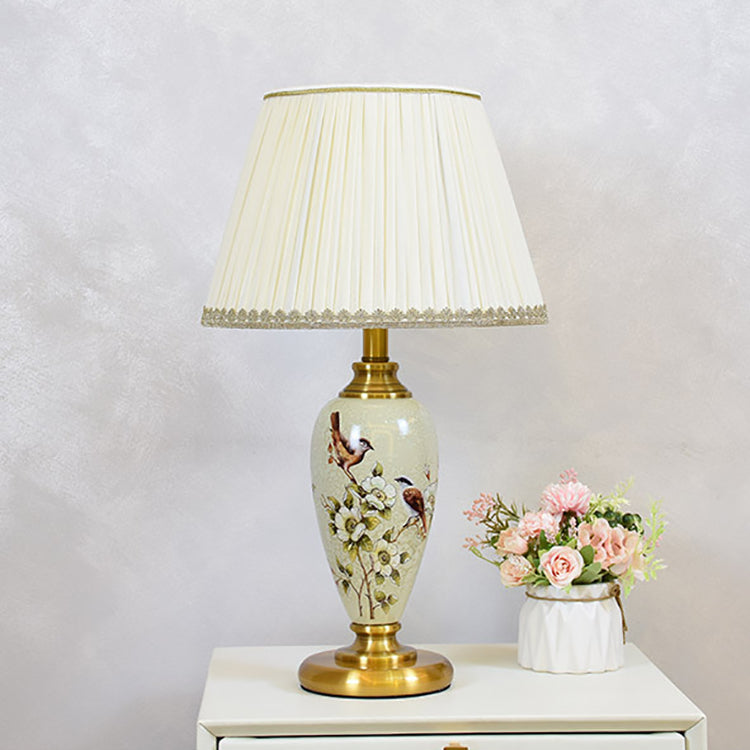 Bird Flower Cylinder Hardware Table Lamp