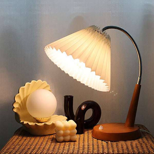 Pleated Solid Wood Curved Table Lamp