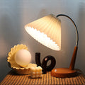 Pleated Solid Wood Curved Table Lamp