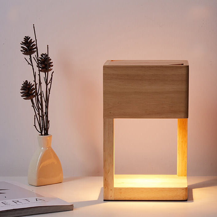 Minimal Rectangular Wooden Melting Table Lamp
