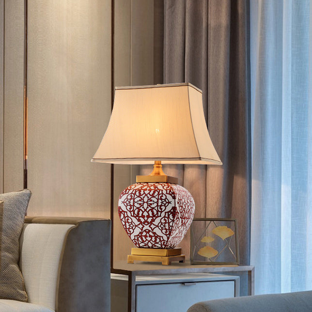 Red Auspicious Ceramic Fabric Table Lamp