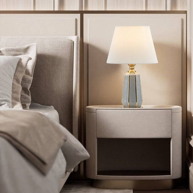 Gray Ceramic Linen Table Lamp