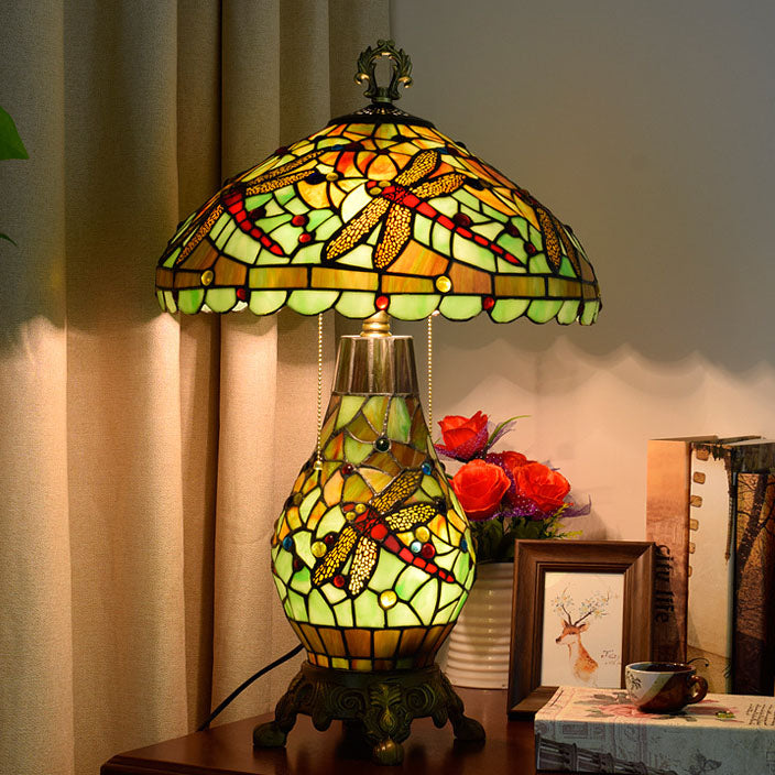 Green Dragonfly Oval 3-Light Table Lamp