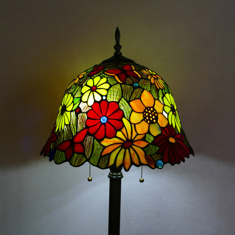 Stained Glass Daisy Dragonfly 2-Light Floor Lamp
