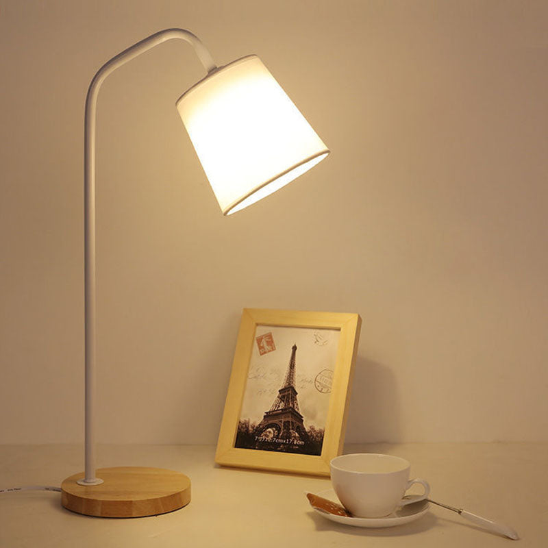 Cylinder Fabric Wooden Study Table Lamp