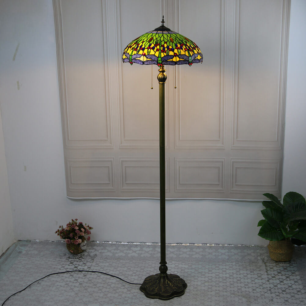 Dragonfly Stained Glass Resin 2-Light Floor Lamp