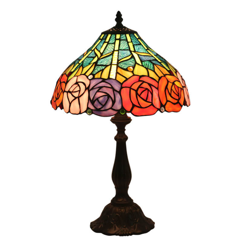Roses Stained Glass Cone Table Lamp