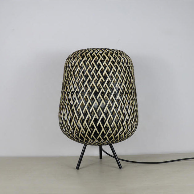 Rattan Weaving Oval Ball Table Lamp