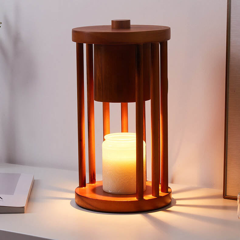 Wooden Circle Melting Wax Table Lamp
