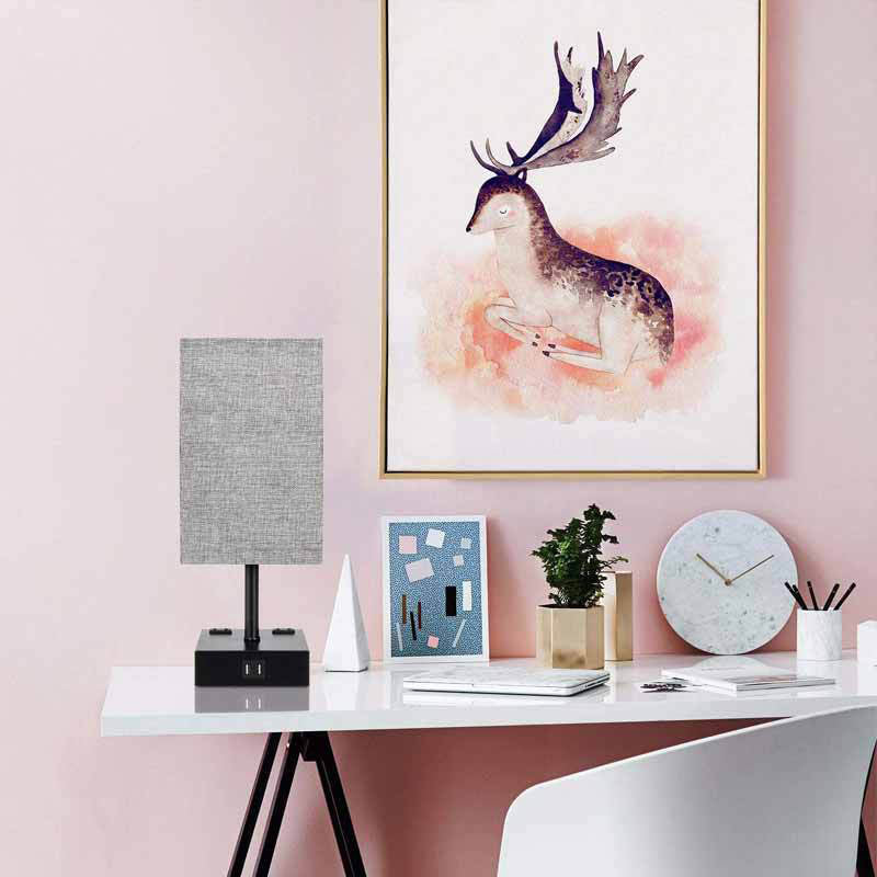Rectangular Iron Fabric Table Lamp
