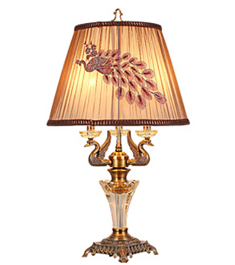 Fabric Candle Crystal 3/4 3-Light Table Lamp