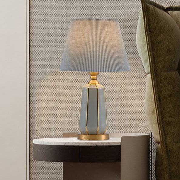 Gray Ceramic Linen Table Lamp