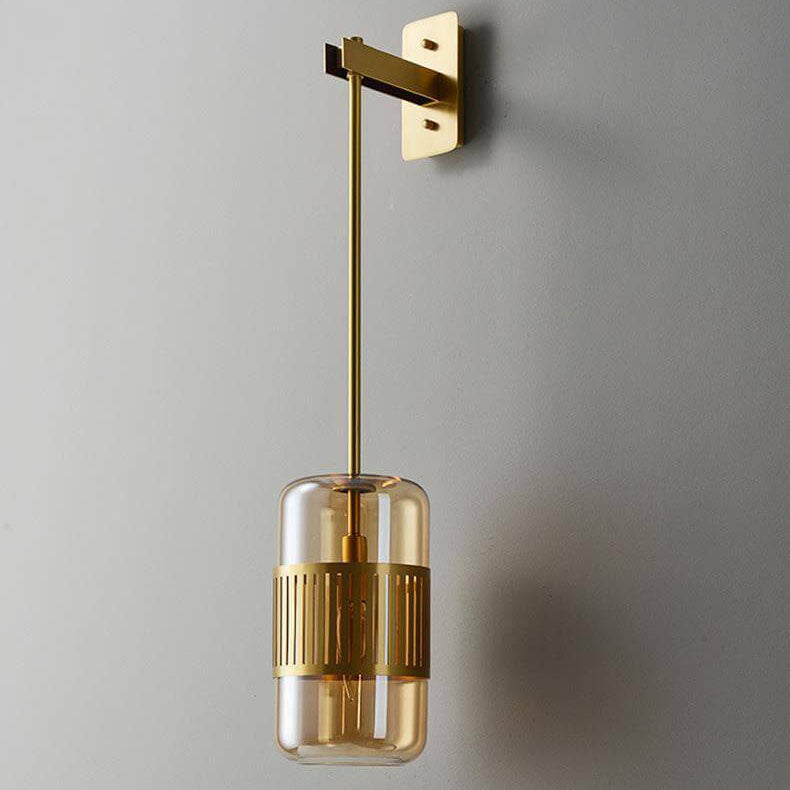 Iron Glass Cylindrical Bedroom Wall Lamp