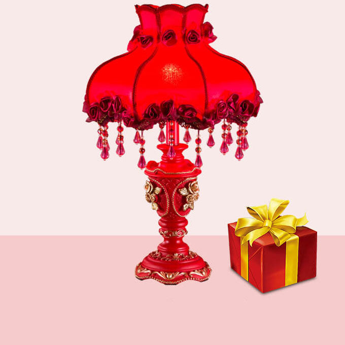 Wedding Red Fabric Tassel Table Lamp