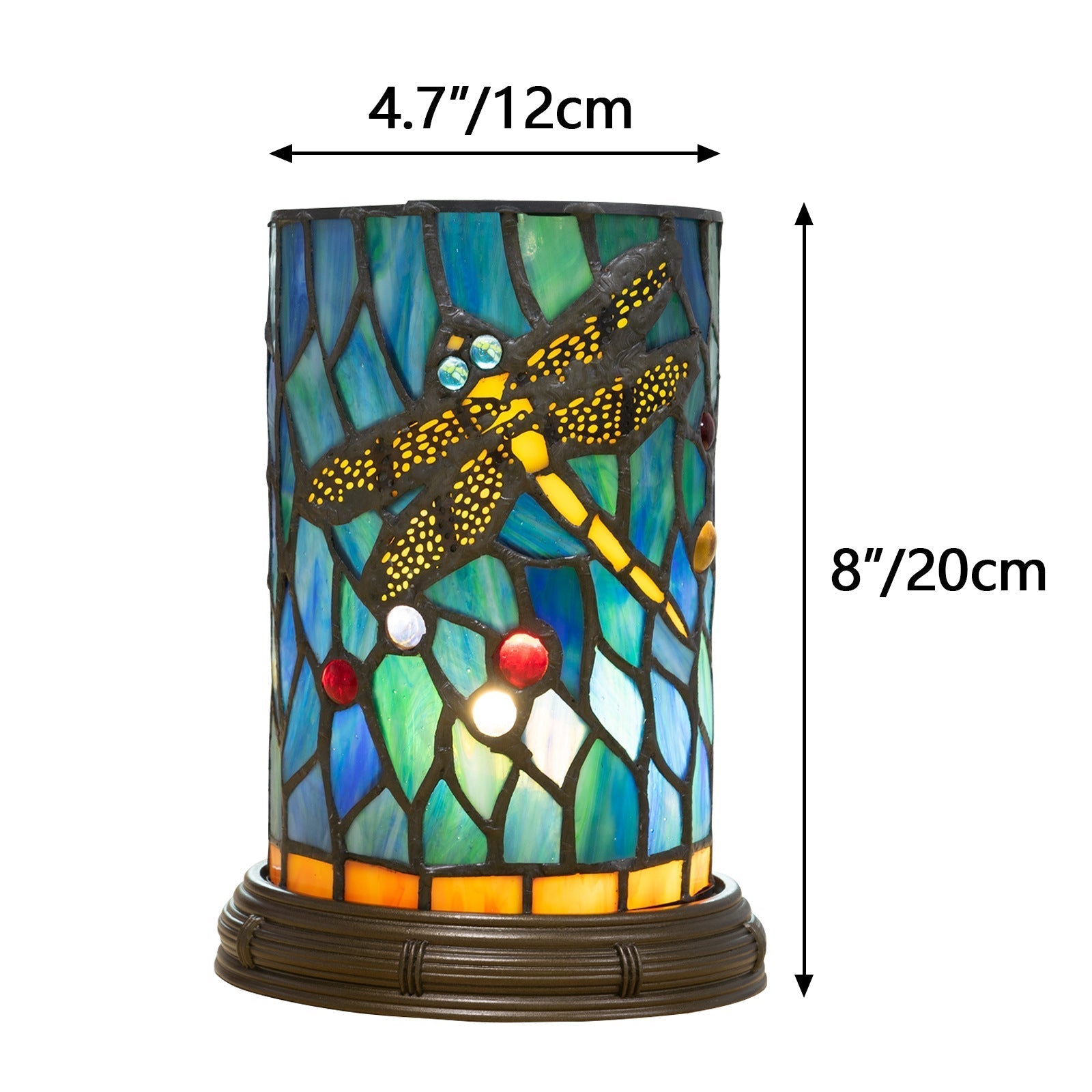 Stained Glass Dragonfly Cylinder Table Lamp