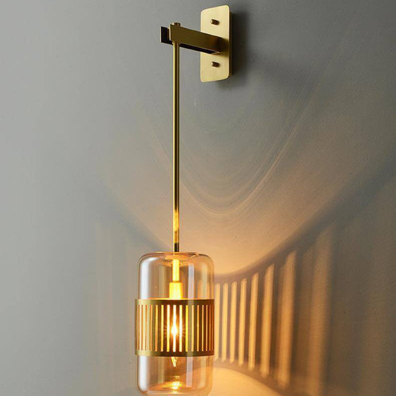 Iron Glass Cylindrical Bedroom Wall Lamp
