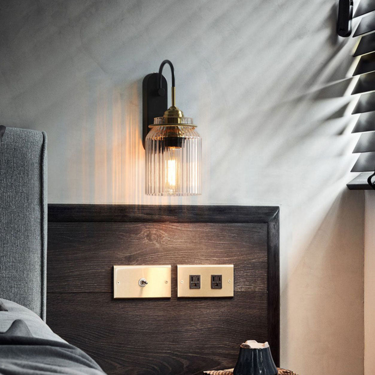 Cylinder Iron Glass Bedroom Wall Lamp