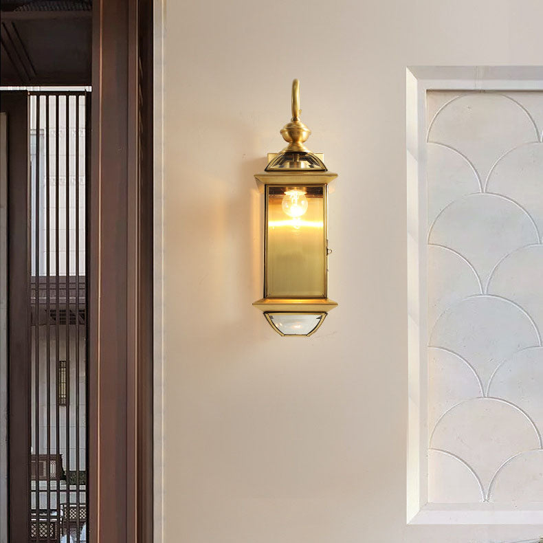 Copper Glass Square Lantern Outdoor Light