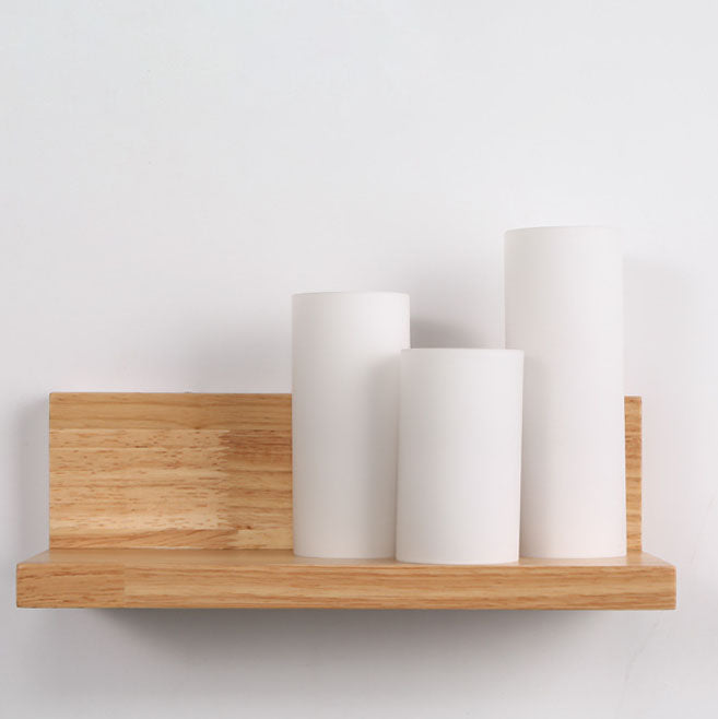 Cylindrical Wooden Glass Wall Lamp