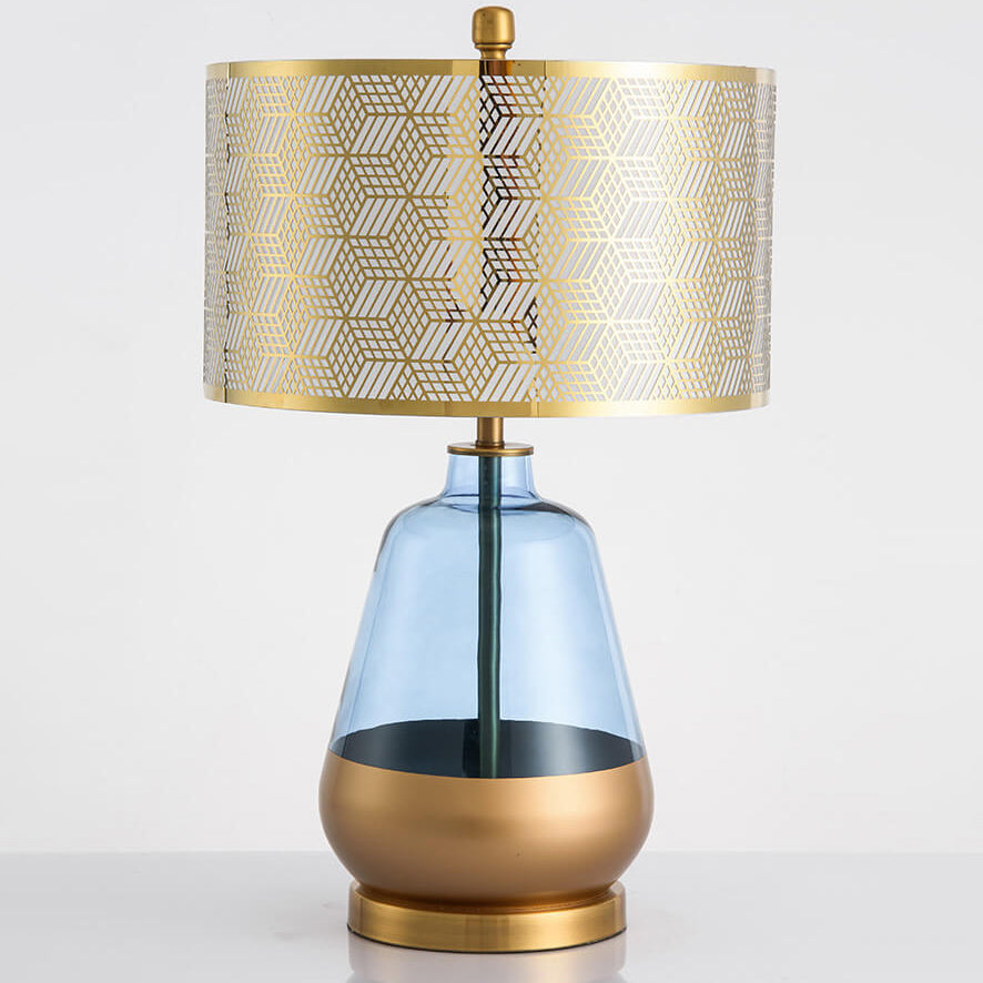 Blue Glass Bottle Metal Table Lamp