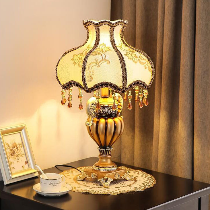 Fabric Beaded Curtain Resin Table Lamp