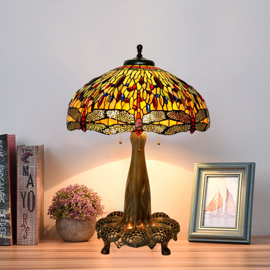 Dragonfly Stained Glass Dome 3-Light Table Lamp