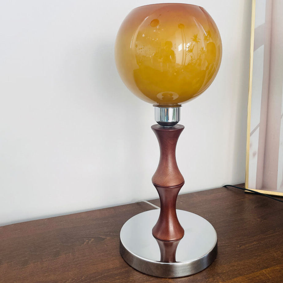 Spherical Glass Wood Table Lamp