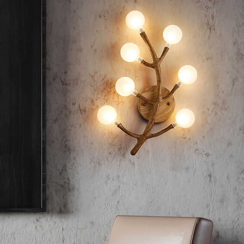 Resin Tree Fork Glass 7-Light Wall Lamp