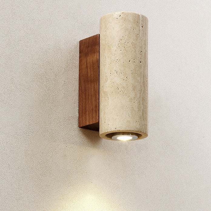 Round Square Yellow Travertine Wall Lamp