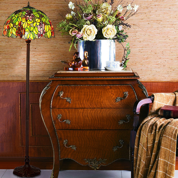 Stained Glass Grape Decor 3-Light Floor Lamp