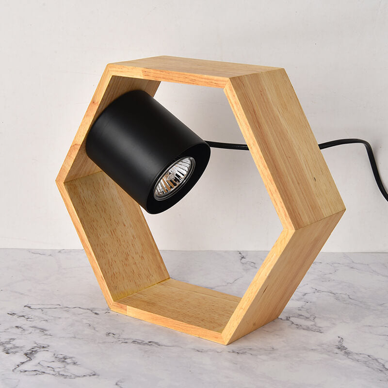 Wood Hexagonal Melting Wax Table Lamp