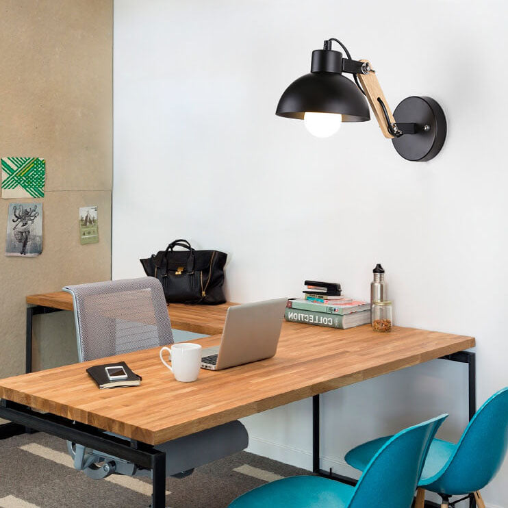 Iron Semicircle Wooden Arm Wall Lamp
