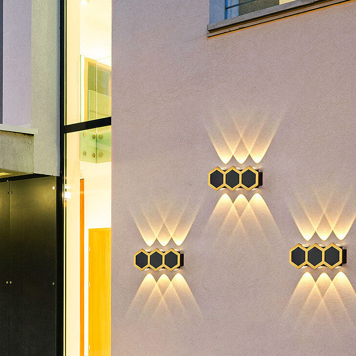 Hexagonal Combination Black Gold Outdoor Light
