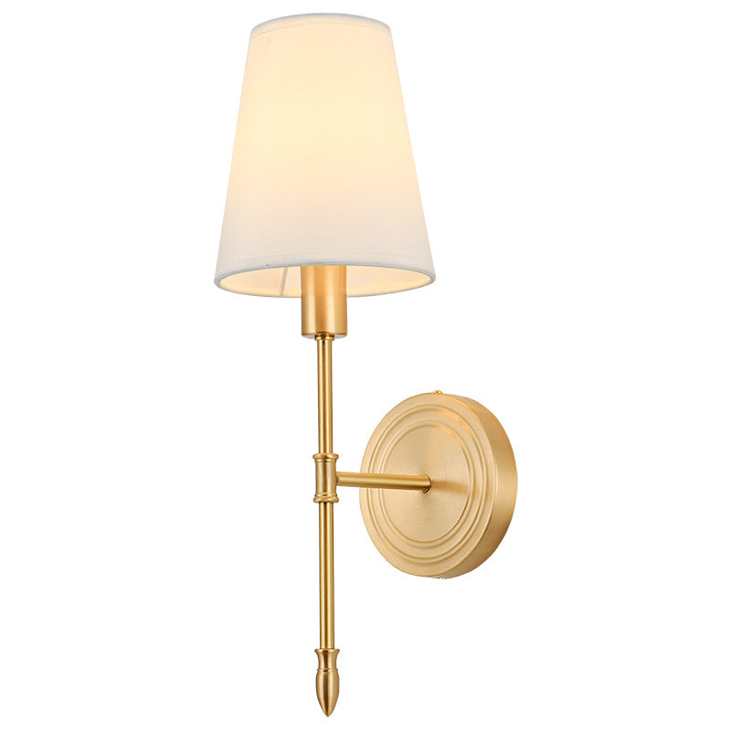 Brass Fabric Glass Straight Wall Lamp