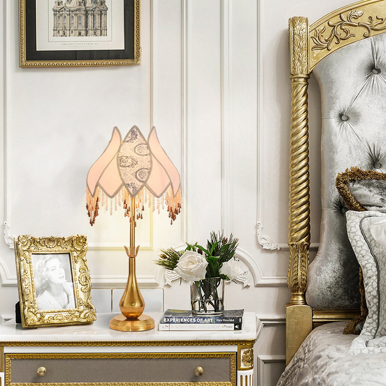 Antique Brass Fabric Tassel Table Lamp