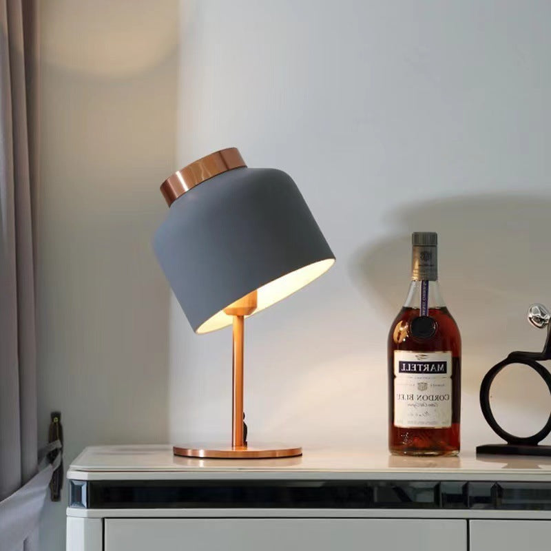 Round Cylinder Iron Bedroom Table Lamp