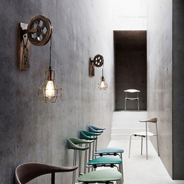 Iron Pulley Cage Wall Lamp