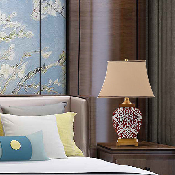 Red Auspicious Ceramic Fabric Table Lamp