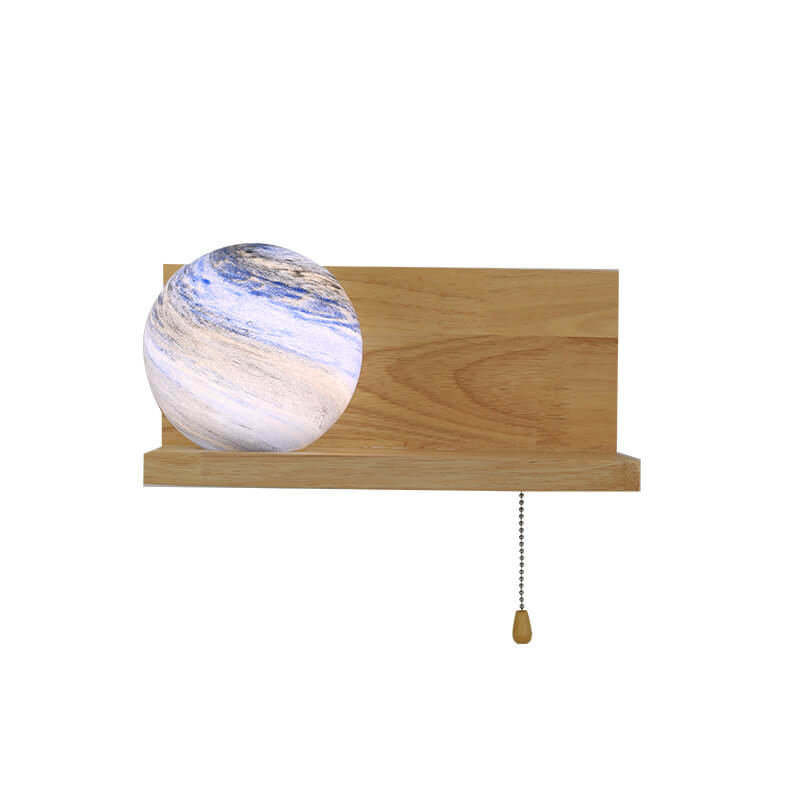 Planet Glass Solid Wood Wall Lamp