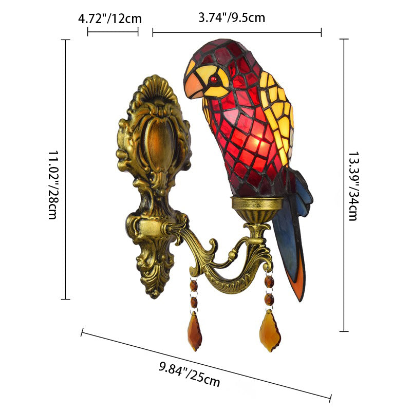 Stained Glass Parrot Crystal Wall Lamp