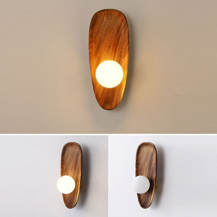 Irregular Oval Plate Wood Wall Lamp