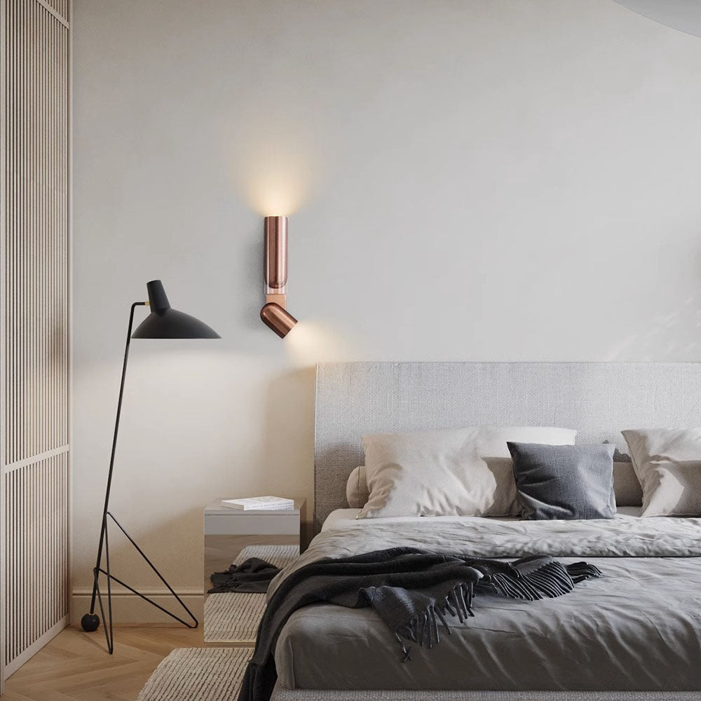 Rotatable Cylinder Metal Glass 2-Light Wall Lamp