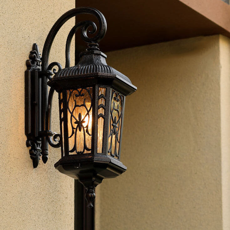 Carved Cage Aluminum Glass Outdoor Light