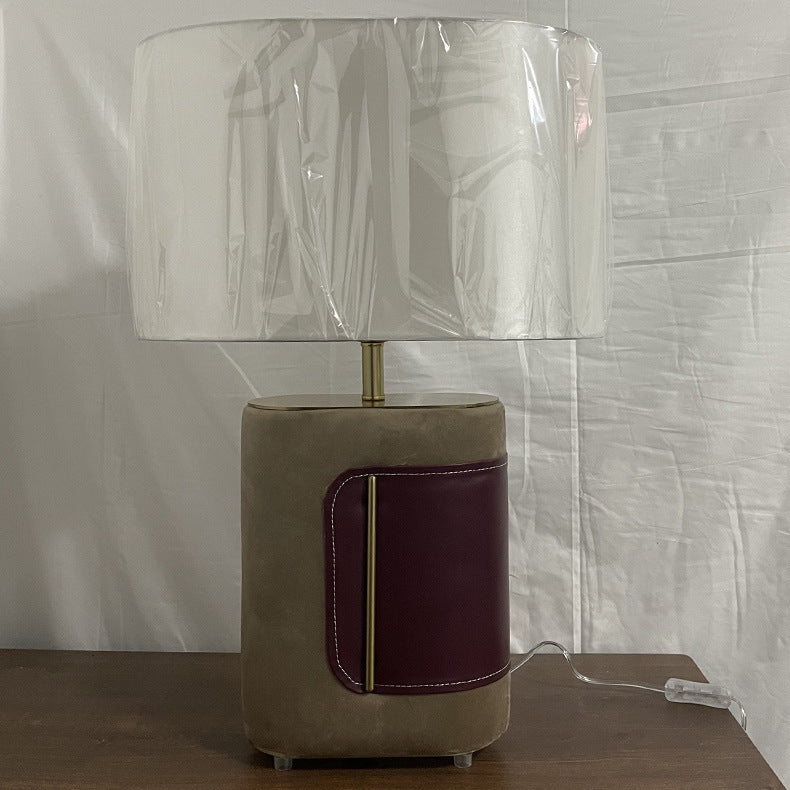 Rectangular Oval Leather Iron Table Lamp